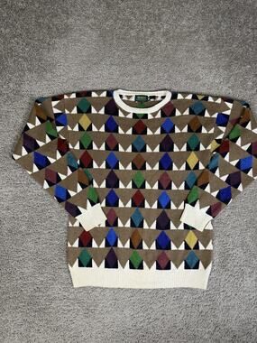 Byford Sweater Mens Large Grandpa Diamond Crew Neck Silk Cotton Pullover